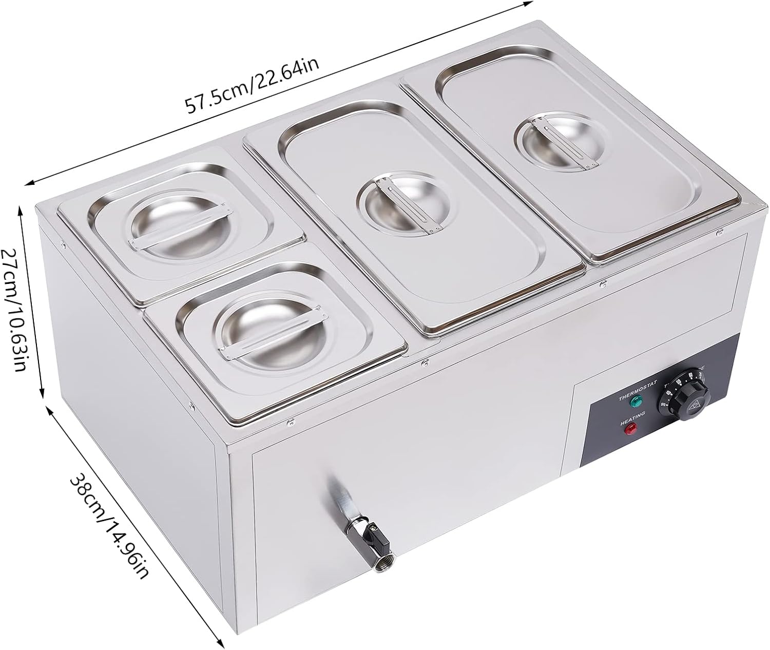 Calentador de sopa de alimentos de 110 V, 4 sartenes, mesa de acero inoxidable de grado alimenticio, encimera comercial, cafetería de buffet,