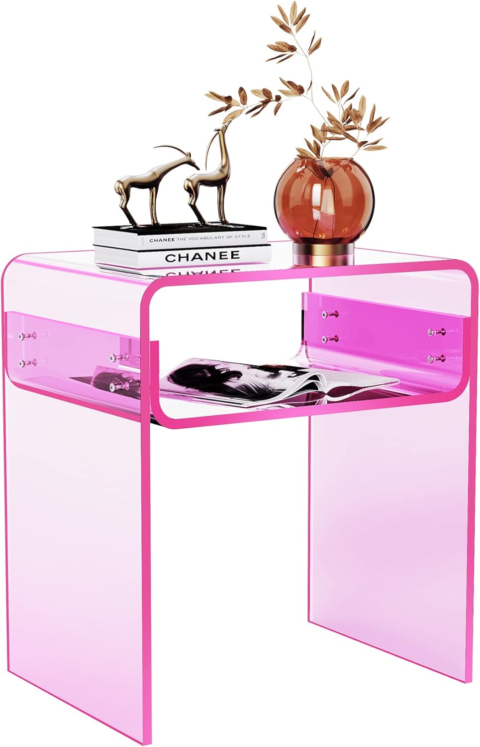 Mesa auxiliar de acrílico transparente de 2 niveles para sala de estar, dormitorio, decoración del hogar (rosa)