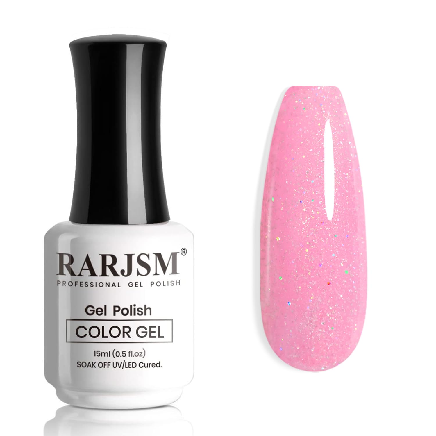 RARJSM Esmalte de uñas de gel iridiscente rosa intenso nude transparente brillante rosa neón con purpurina, esmalte de gel neutro brillante para