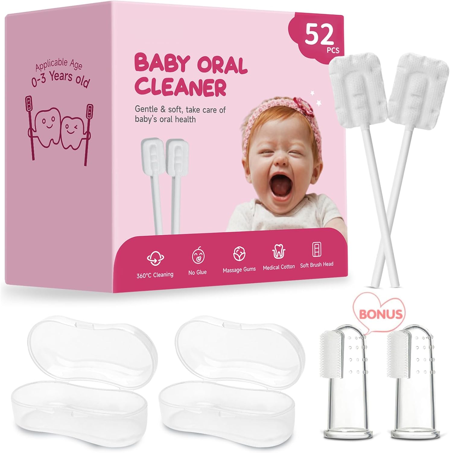 Actualización Limpiador de lengua para bebé, cepillo de dientes para recién nacido, 52 unidades, limpiador oral para bebés, cepillo de dientes
