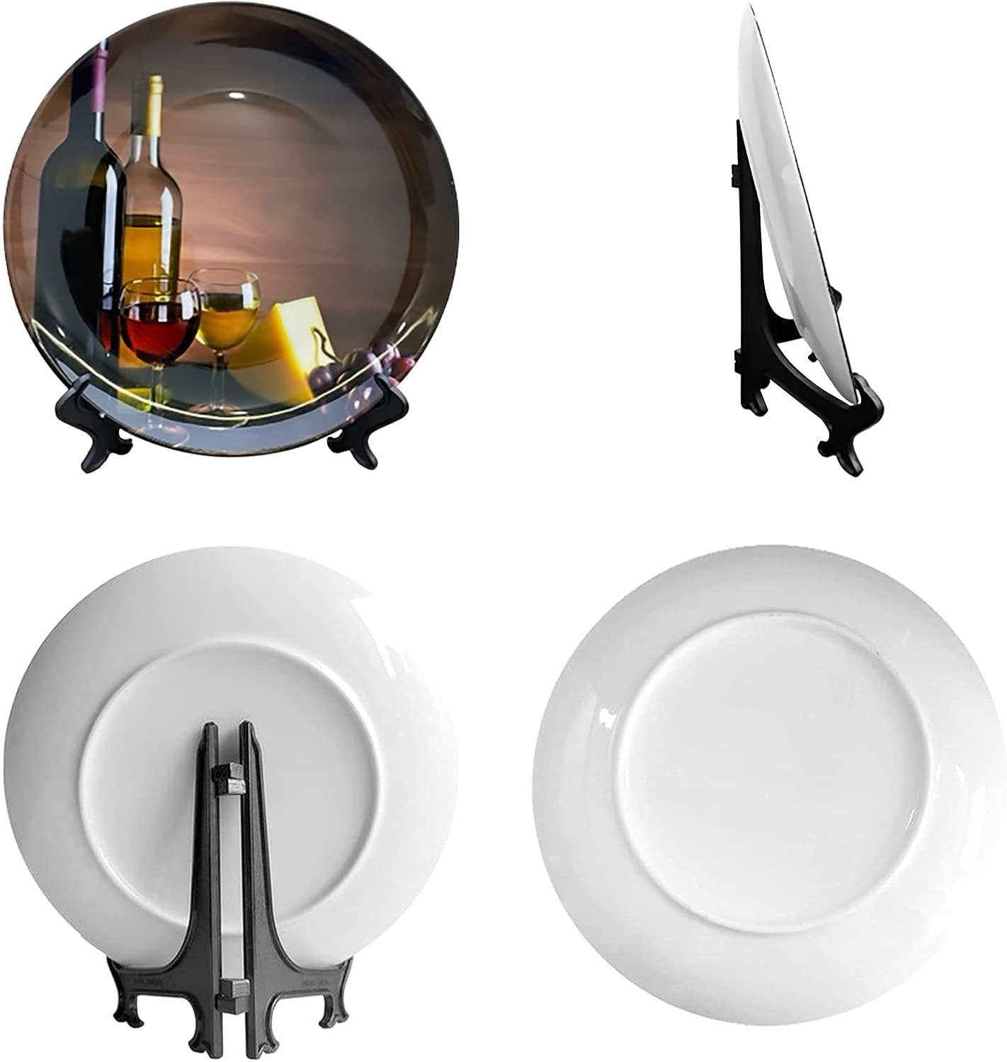 Platos decorativos de cerámica de 10 pulgadas, botella de vino, estampado de uva, plato decorativo con soporte de exhibición para cocina, comedor,