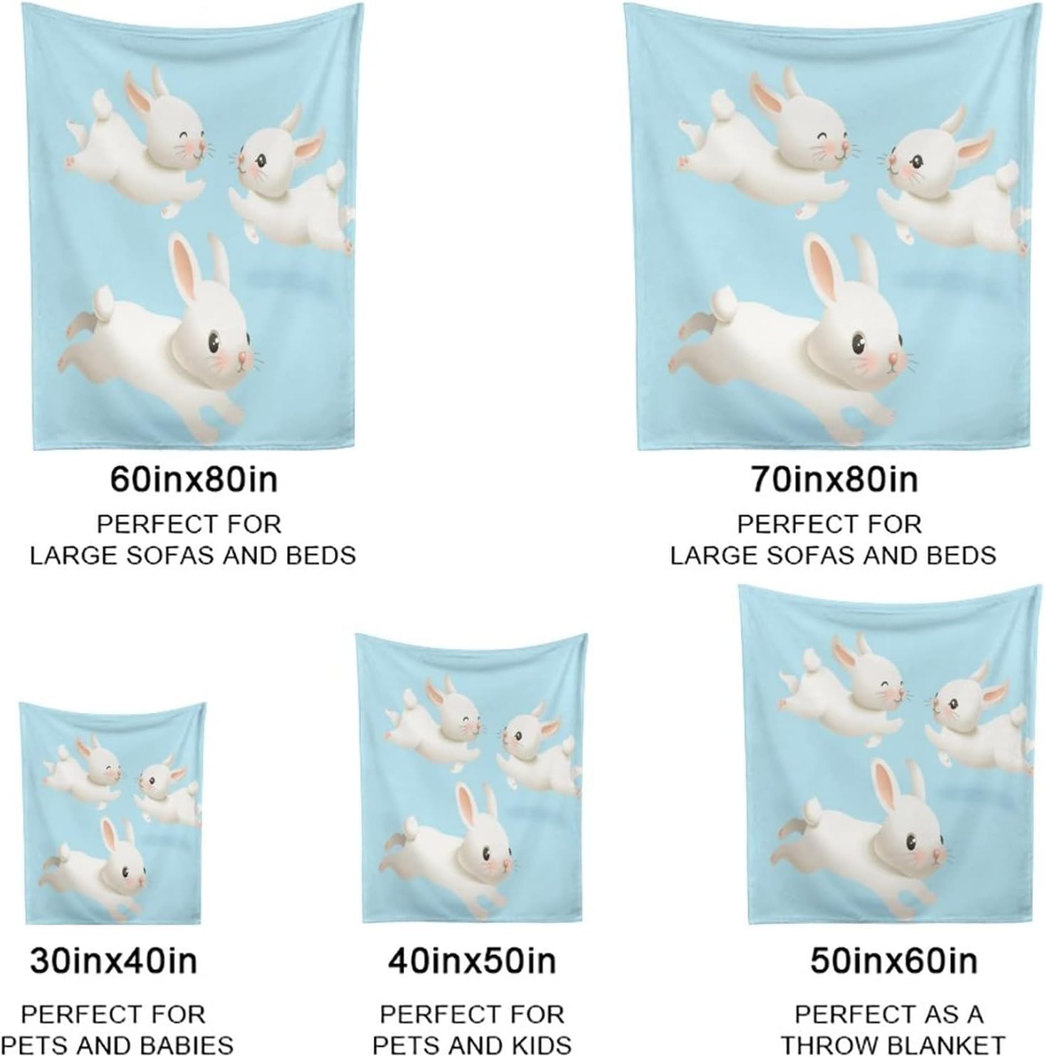 Manta de forro polar con diseño de conejito blanco para sofá, manta gruesa y mullida, cálida y suave, para sofá, 40 x 50 pulgadas