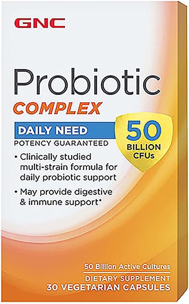 GNC Probiotic Complex Daily Need with 50 Billion CFUs Clinically Studied Multi-Strain Supports Digestive and Immune Health Vegetarian 30 Capsules GNC Probiotic Complex Daily Need with 50 Billion CFUs Clinically Studied Multi-Strain Supports Digestive and Immune Health Vegetarian 30 Capsules