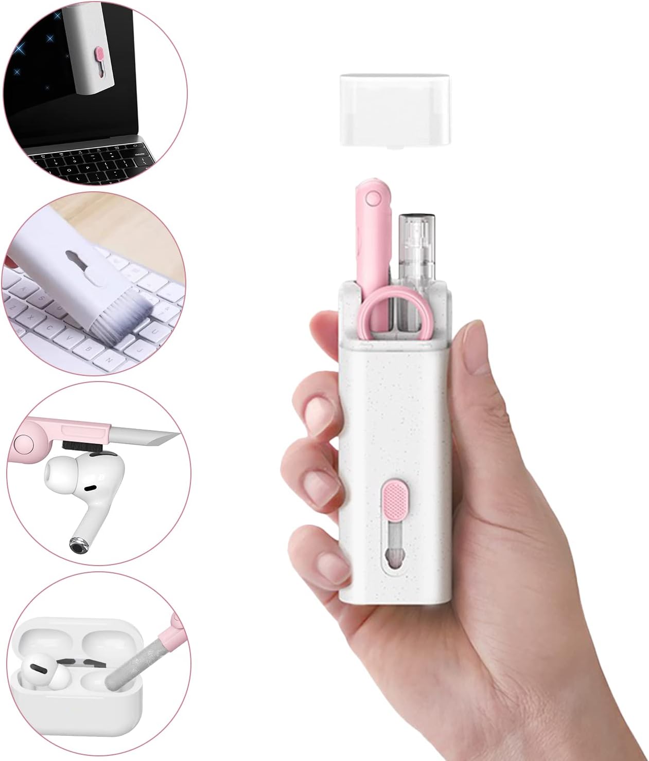 Limpiador para laptop, juego de limpiador de teclado 7 en 1, kit de limpieza de auriculares para MacBook, tableta y cepillo para polvo de pantalla,