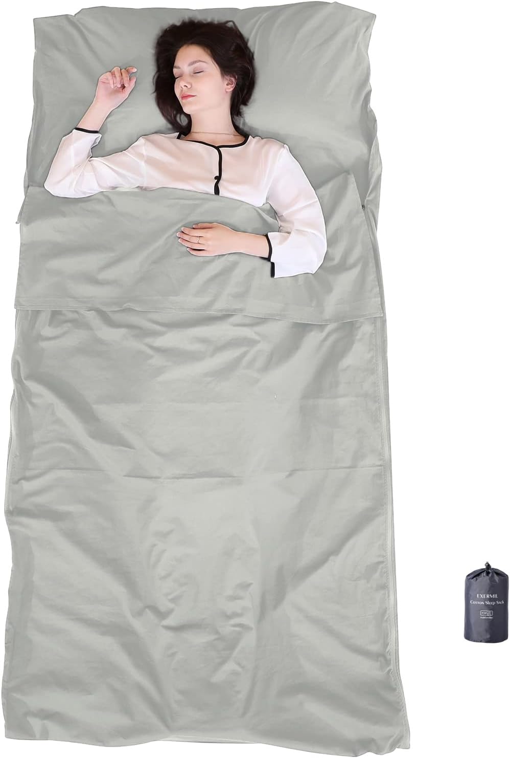 EXERMIL Forro para saco de dormir 100% algodón con cremalleras completas, saco de dormir grande de 87 x 43 pulgadas para adultos para viajes y