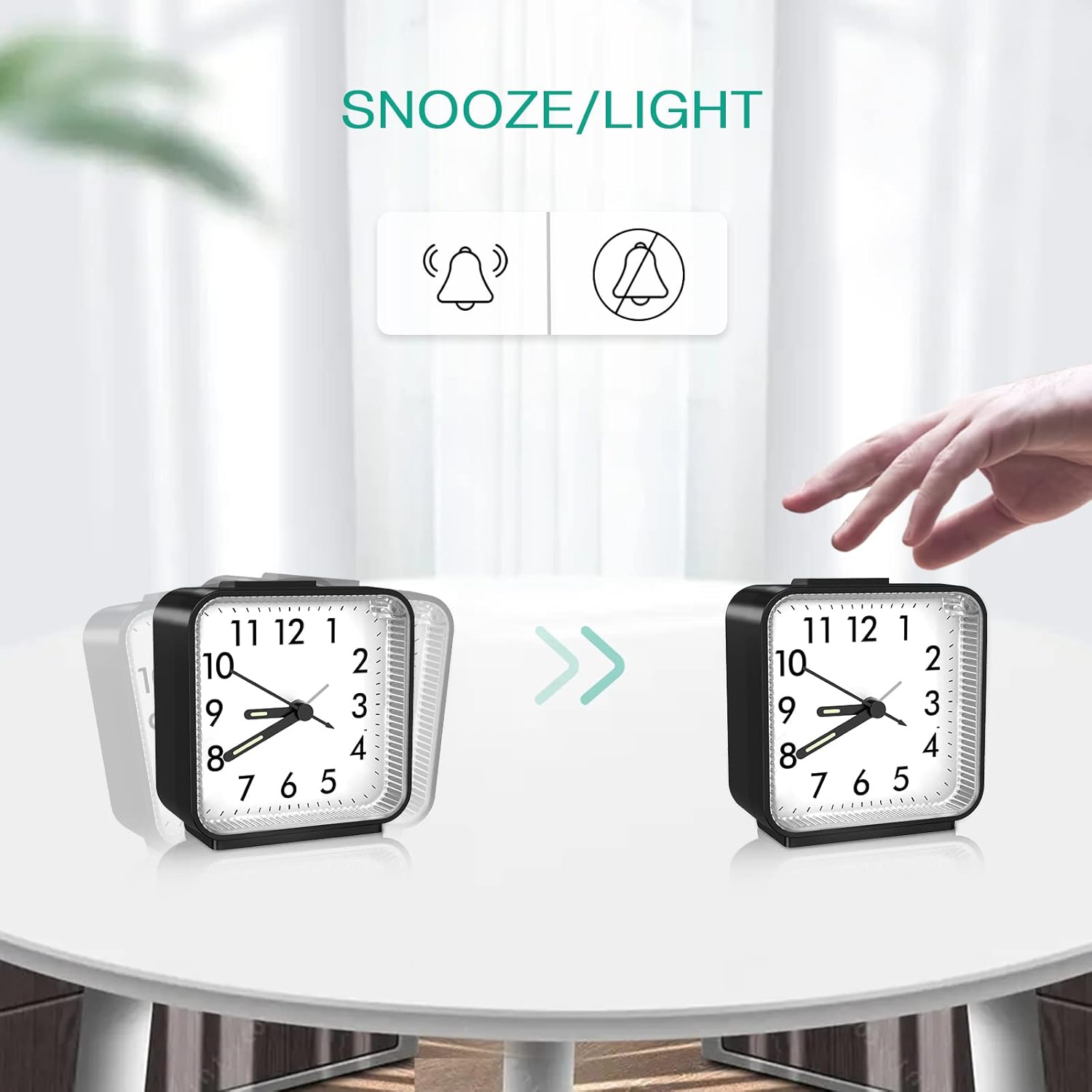 ORIA Reloj despertador analógico, reloj despertador silencioso, reloj despertador sin tictac, pequeño reloj despertador con luz nocturna,