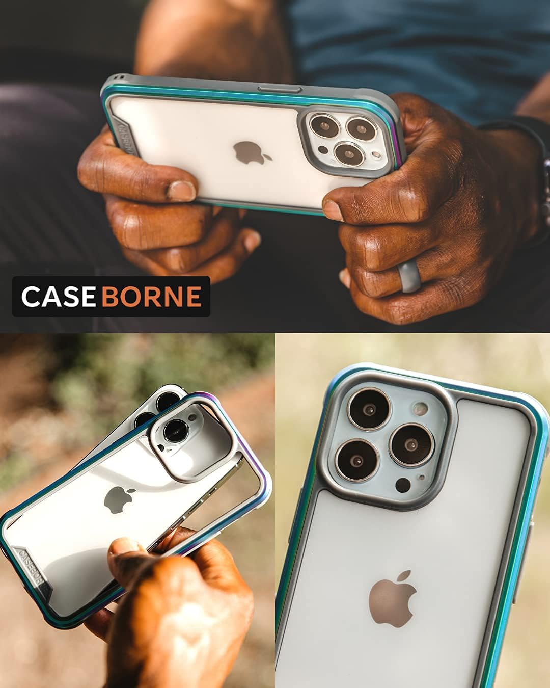 CaseBorne R – Funda compatible con iPhone 13 Pro Max, transparente a prueba de golpes, grado militar, probada en caídas de 12 pies, marco de