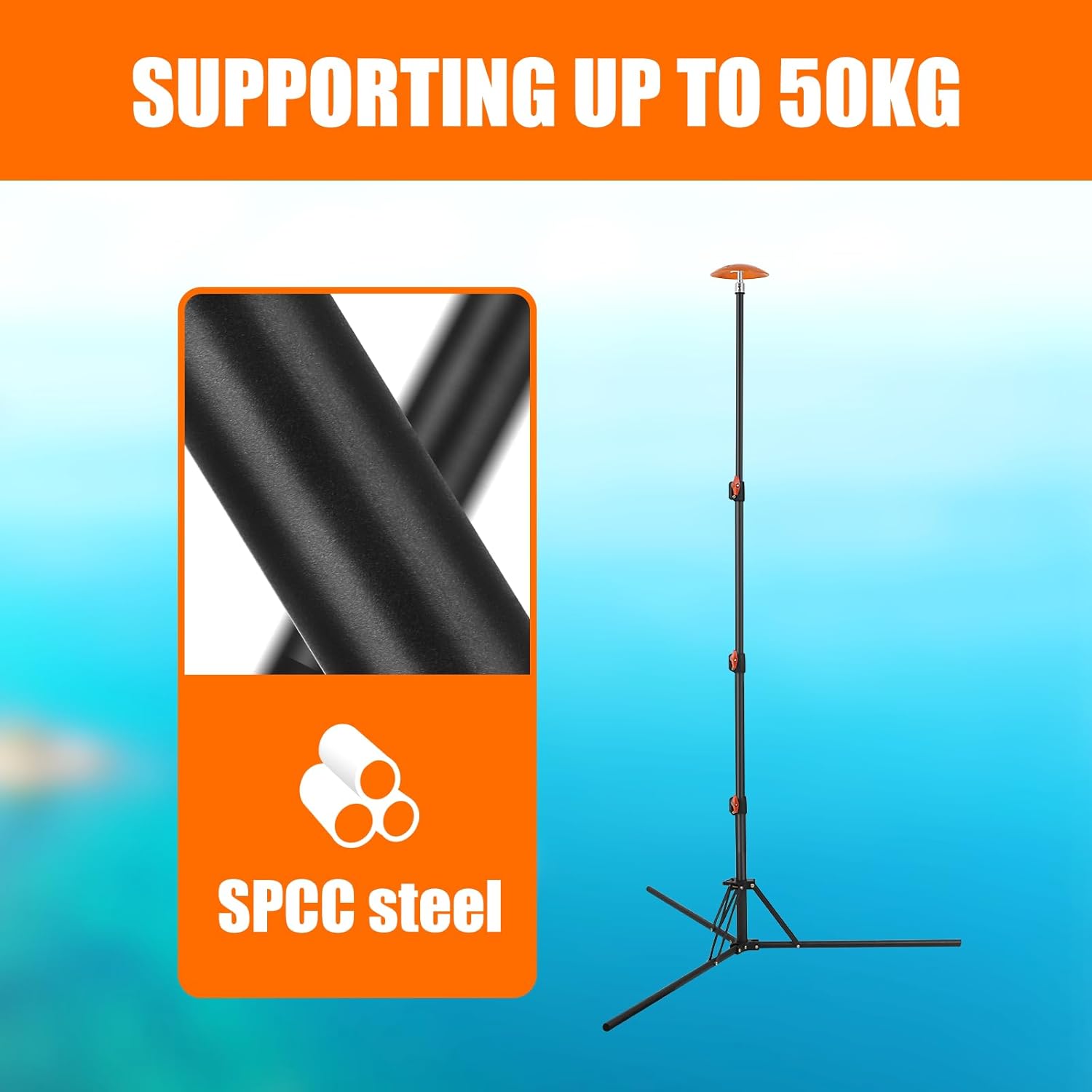 Poste de soporte para cubierta de barco, 1 poste de soporte telescópico ajustable SPCC de acero de 20 a 74 pulgadas con 3 correas para pontón, barco
