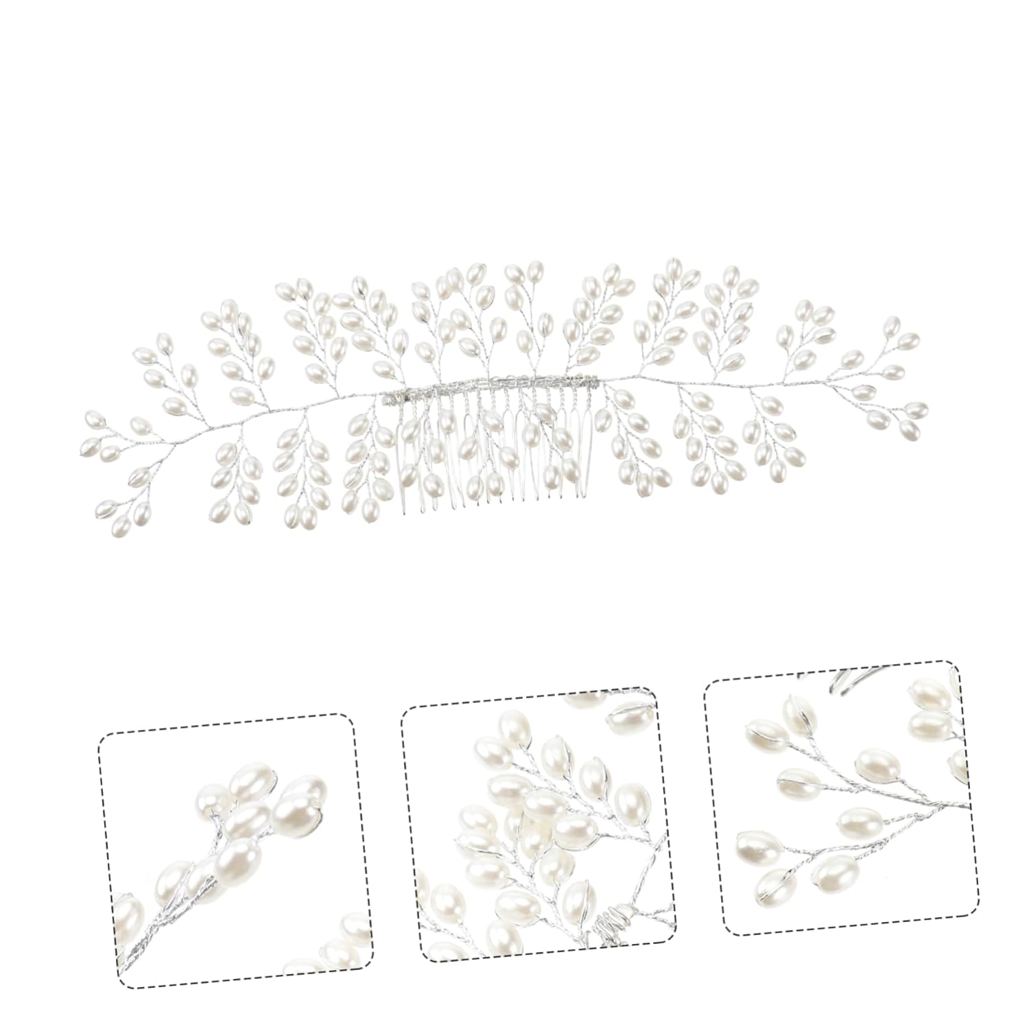 FRCOLOR Tocado de novia para boda, accesorios para el cabello blanco, accesorios para el cabello de perlas, accesorios para el cabello de boda,