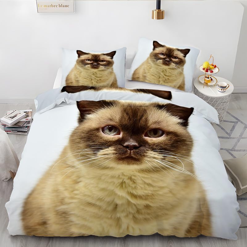 White Kitten Twin Duvet Cover Animal Print Twin Bedding Sets Soft Microfiber Comforter Cover and 2 Pillow Shams 20″X26″, Bed Set Duvet Covers with