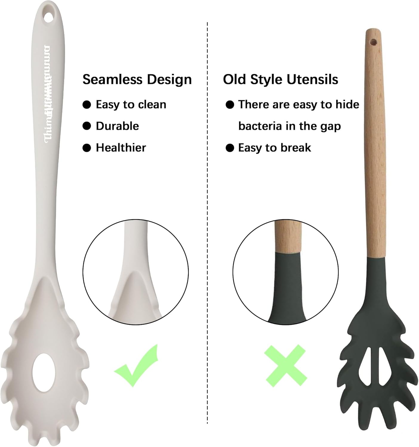 Cucharas de cocina de silicona, resistentes al calor, cuchara ranurada para pasta de silicona, juego de cucharas sólidas para utensilios de cocina