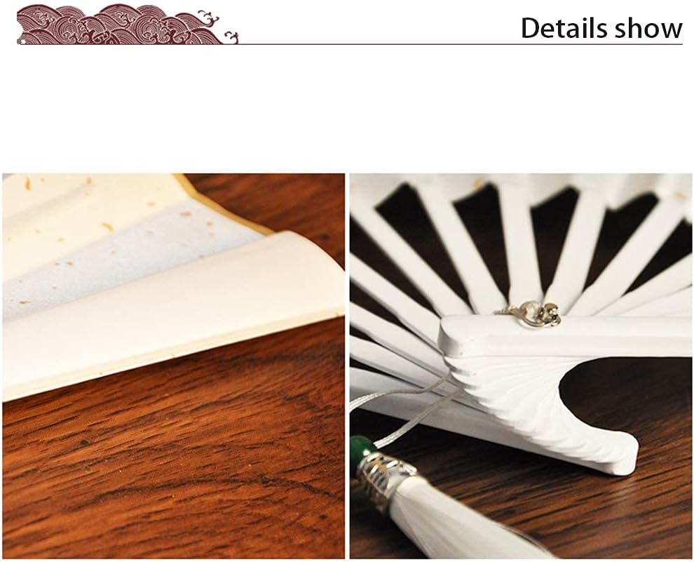 Wen Kexing – Ventilador plegable de mano con borla blanca china