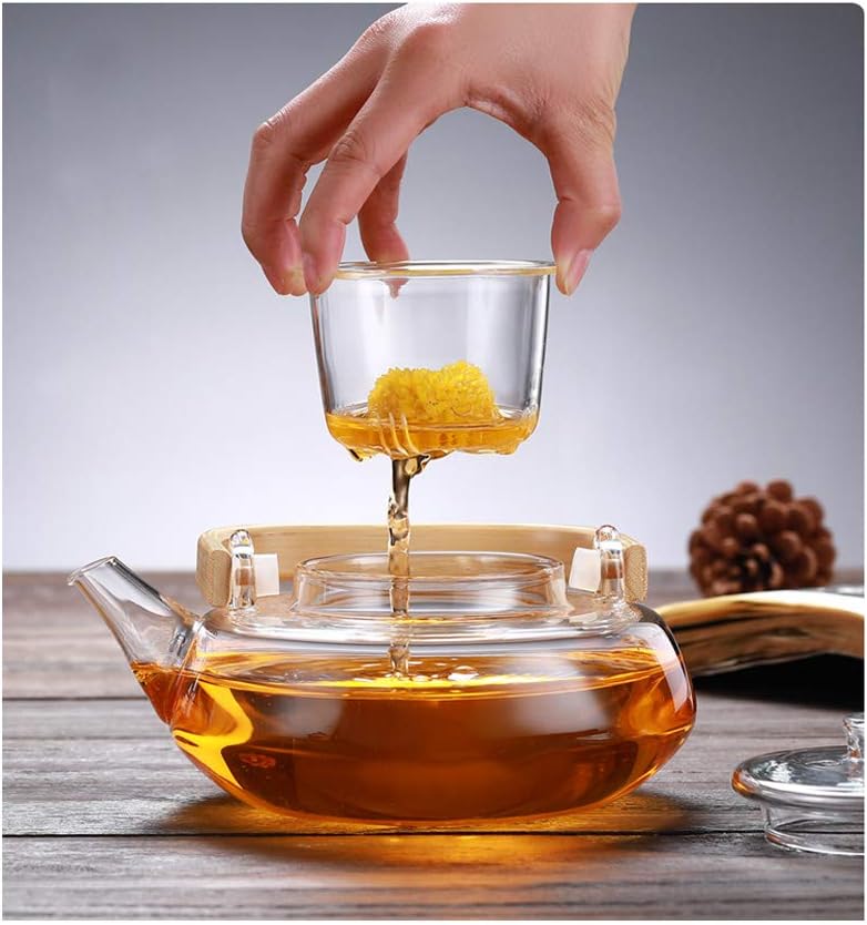Tetera de vidrio de 27.1fl oz con infusor de vidrio, tetera con colador para té suelto, segura en estufa, tetera con mango de bambú (27.1fl oz28 oz)
