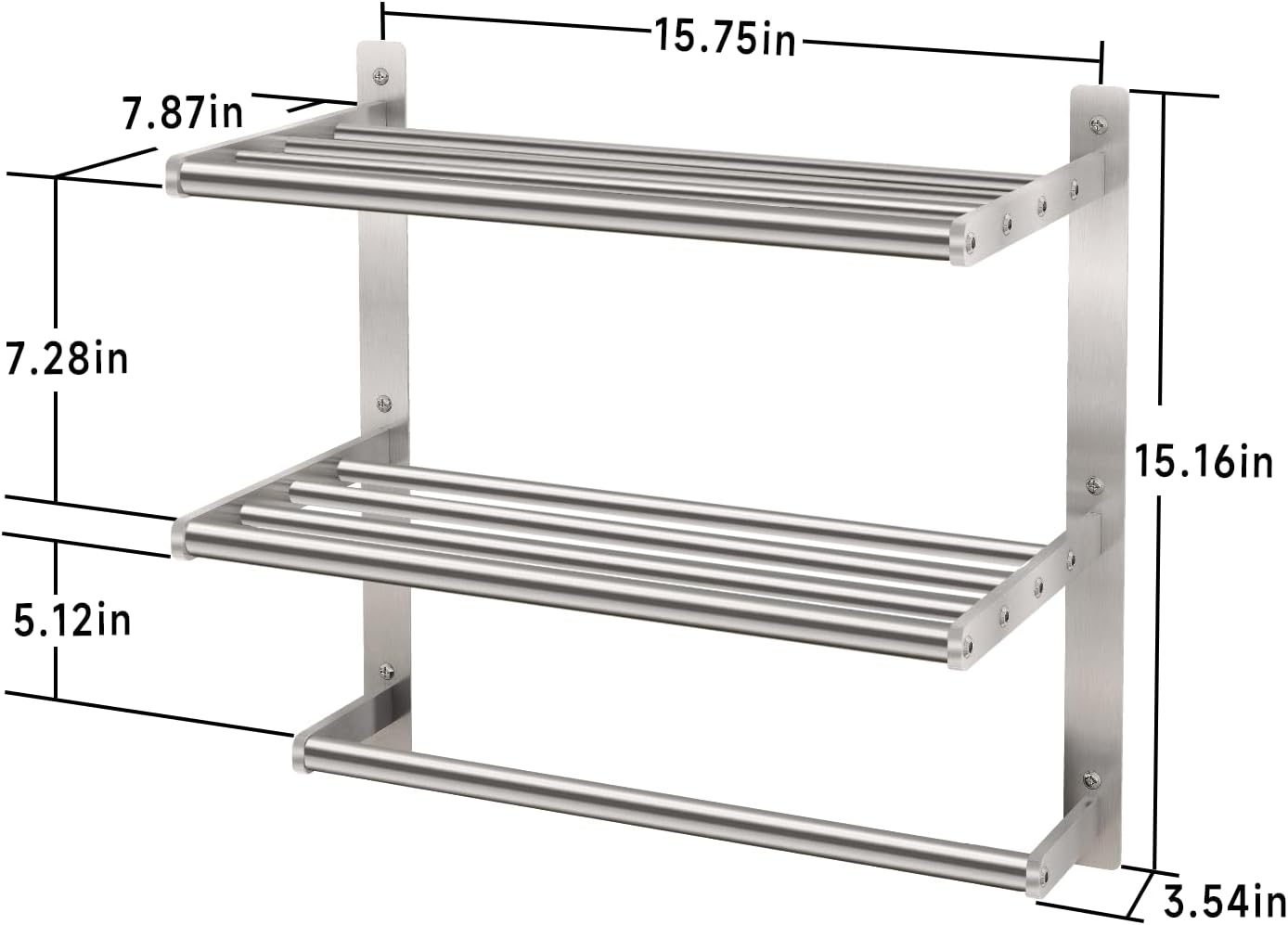 Toallero para baño montado en la pared, toallero de 3 niveles estilo hotel con toalleros, toalleros de níquel cepillado para baño lavabo, 16 pulgadas