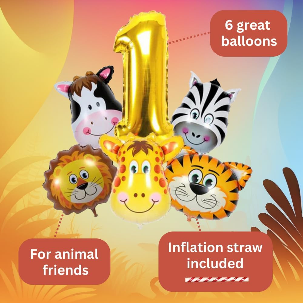 DIWULI Globos de animales – Juego de globos número 1, decoraciones de globos de safari, globos de animales de la selva, zoológico, tema salvaje,