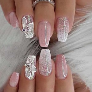 ANDGING Uñas postizas a presión de color blanco degradado, cortas y medianas para mujer, con diseño de mariposa, color rosa Jerry, uñas postizas ANDGING Uñas postizas a presión de color blanco degradado, cortas y medianas para mujer, con diseño de mariposa, color rosa Jerry, uñas postizas