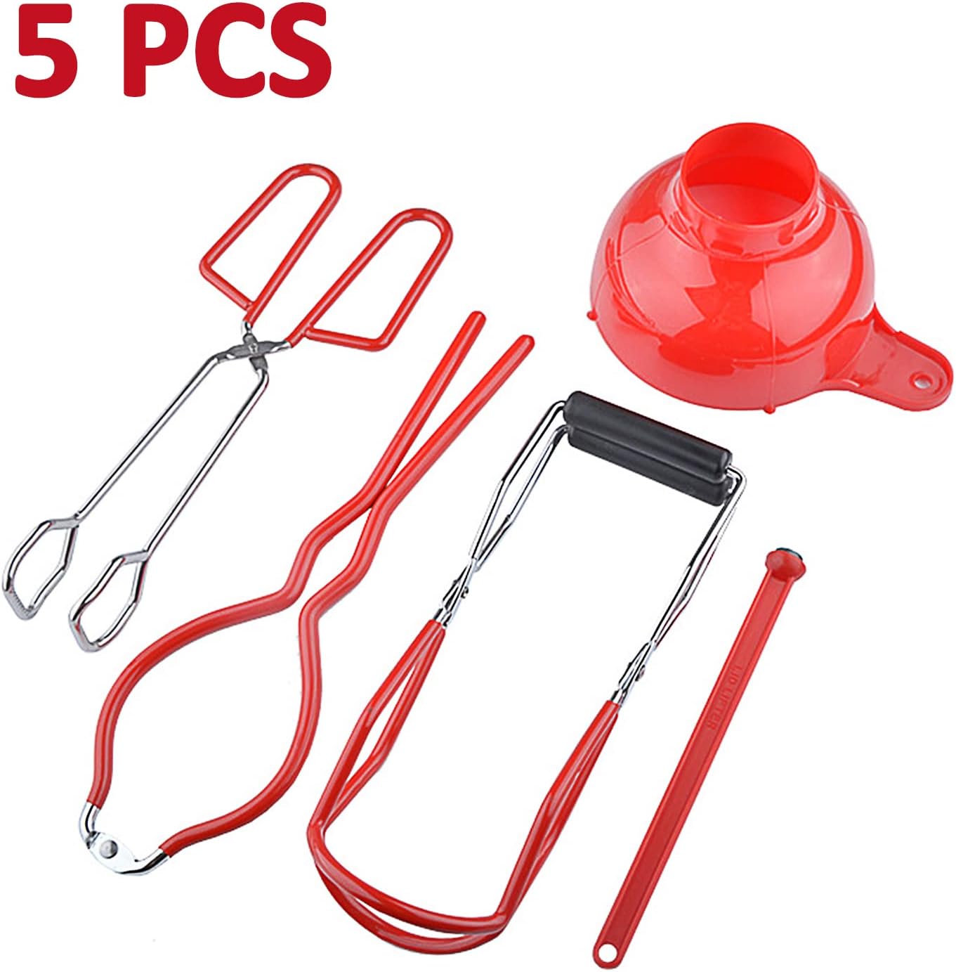 Kit de conservas de 5 piezas, incluye pinzas, embudo de boca ancha, elevador de tarros, llave de tarro, elevador de tapa magnética, clip
