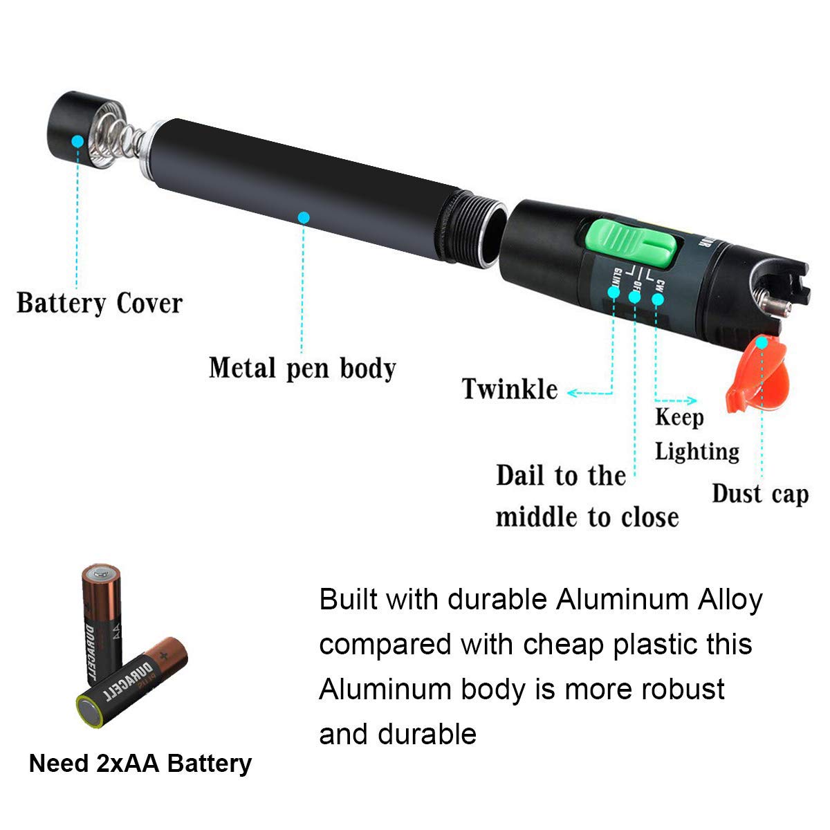 Kit de localizador de fallas visuales de 50 mW, 31.1 mi con conector universal de 0.098 in, adaptador FC macho a hembra LC, pluma de luz roja VFL