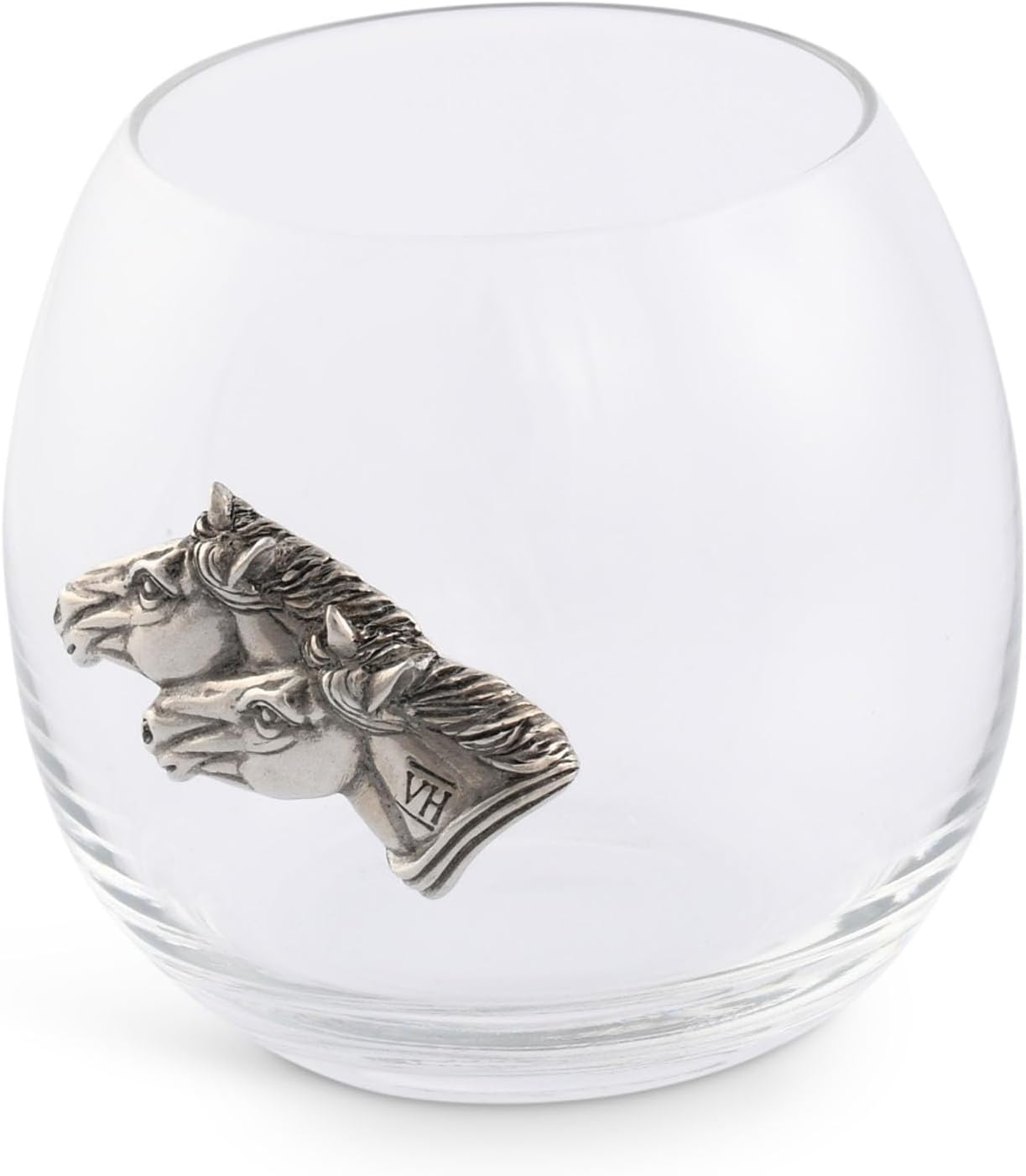Vagabond House Copa de vino sin tallo de caballo de peltre, cristal soplado a mano, estilo ecuestre, 3.25 pulgadas de alto, capacidad de 8 onzas,