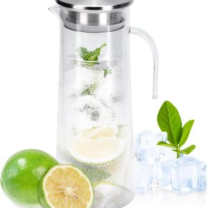Tarro de jugo de acrílico de 1.2 l, con tapa hermética, jarra fácil de verter y mango para agua, jugo, café helado y té helado #1 Tarro de jugo de acrílico de 1.2 l, con tapa hermética, jarra fácil de verter y mango para agua, jugo, café helado y té helado #1