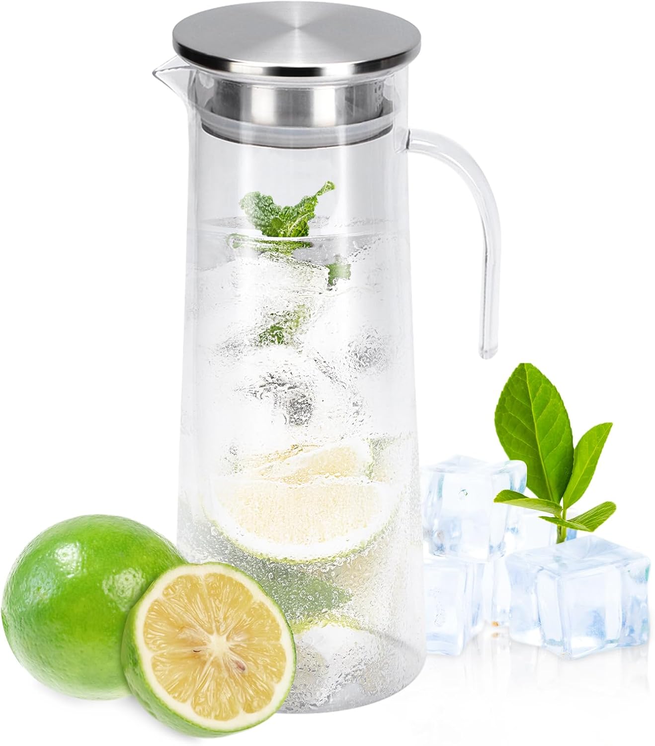 Tarro de jugo de acrílico de 1.2 l, con tapa hermética, jarra fácil de verter y mango para agua, jugo, café helado y té helado #1