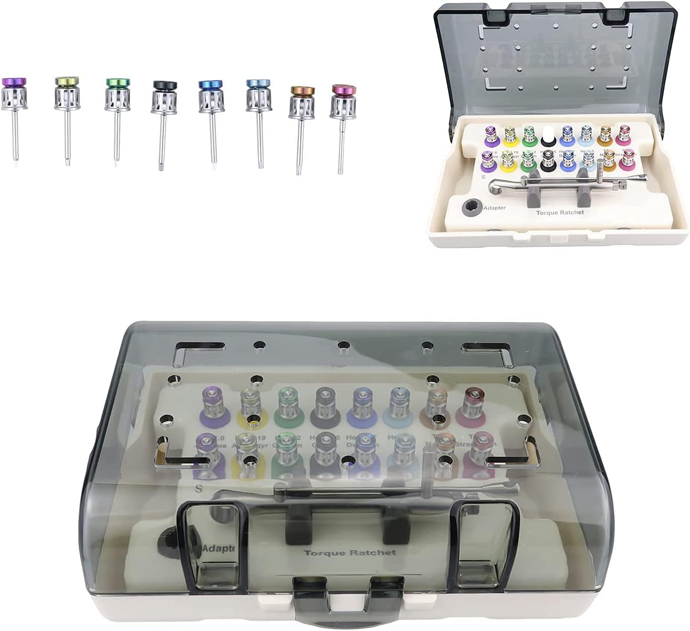 Kit de herramientas de reparación de destornilladores de implante universal global, kit de prótesis colorido, llave dinamométrica, 16 piezas para un
