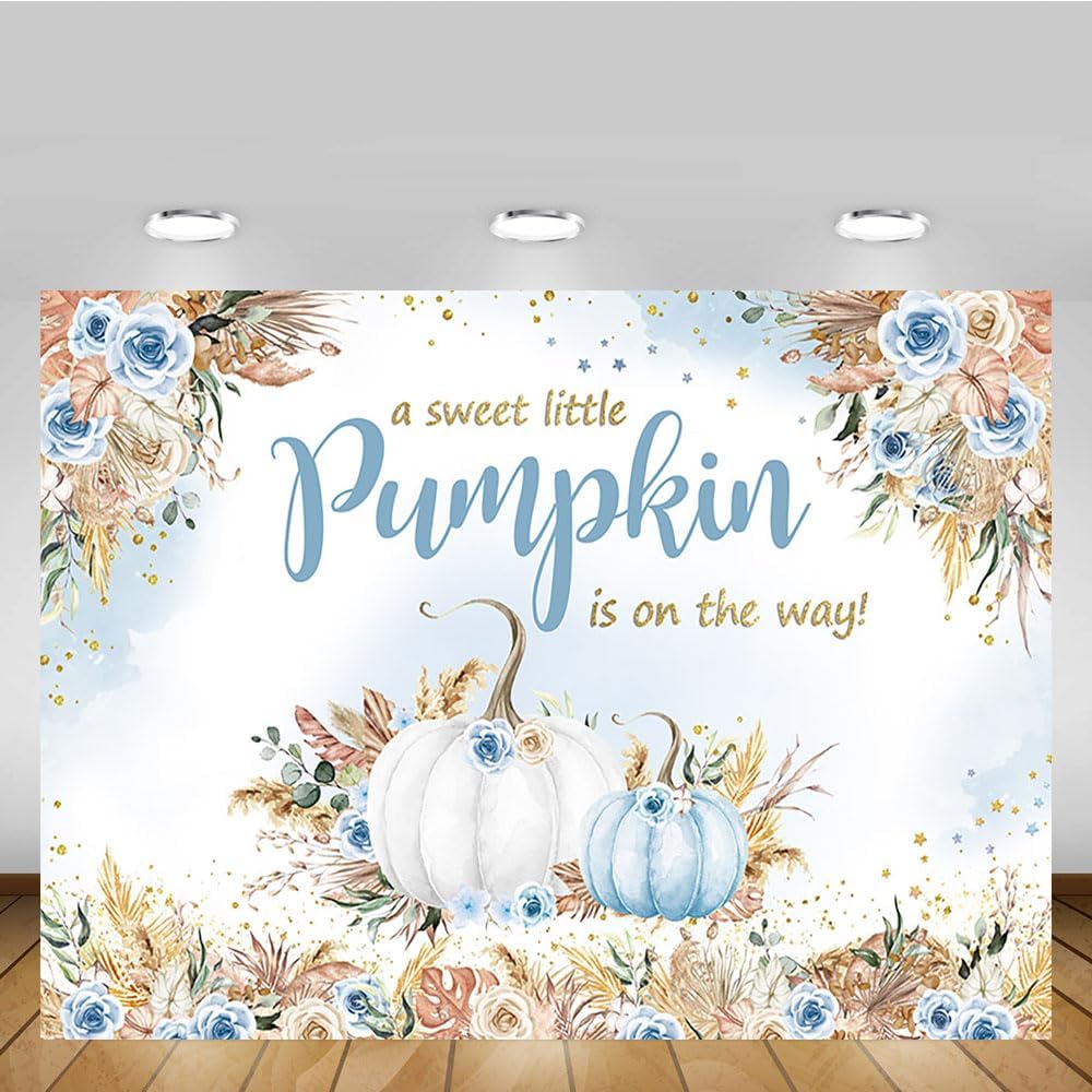 MEHOFOND Telón de fondo bohemio de otoño para baby shower, de 7 x 5 pies, una calabaza dulce está en camino, fondo de calabaza para niños, acuarela