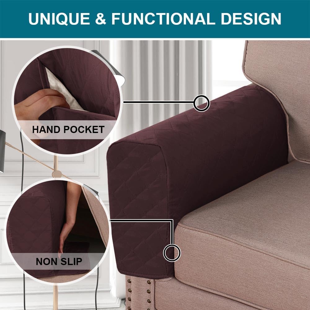 KPPKOU Fundas impermeables para reposabrazos para sillas reclinables y sofás, fundas antideslizantes con bolsillo lateral, protector de brazo para
