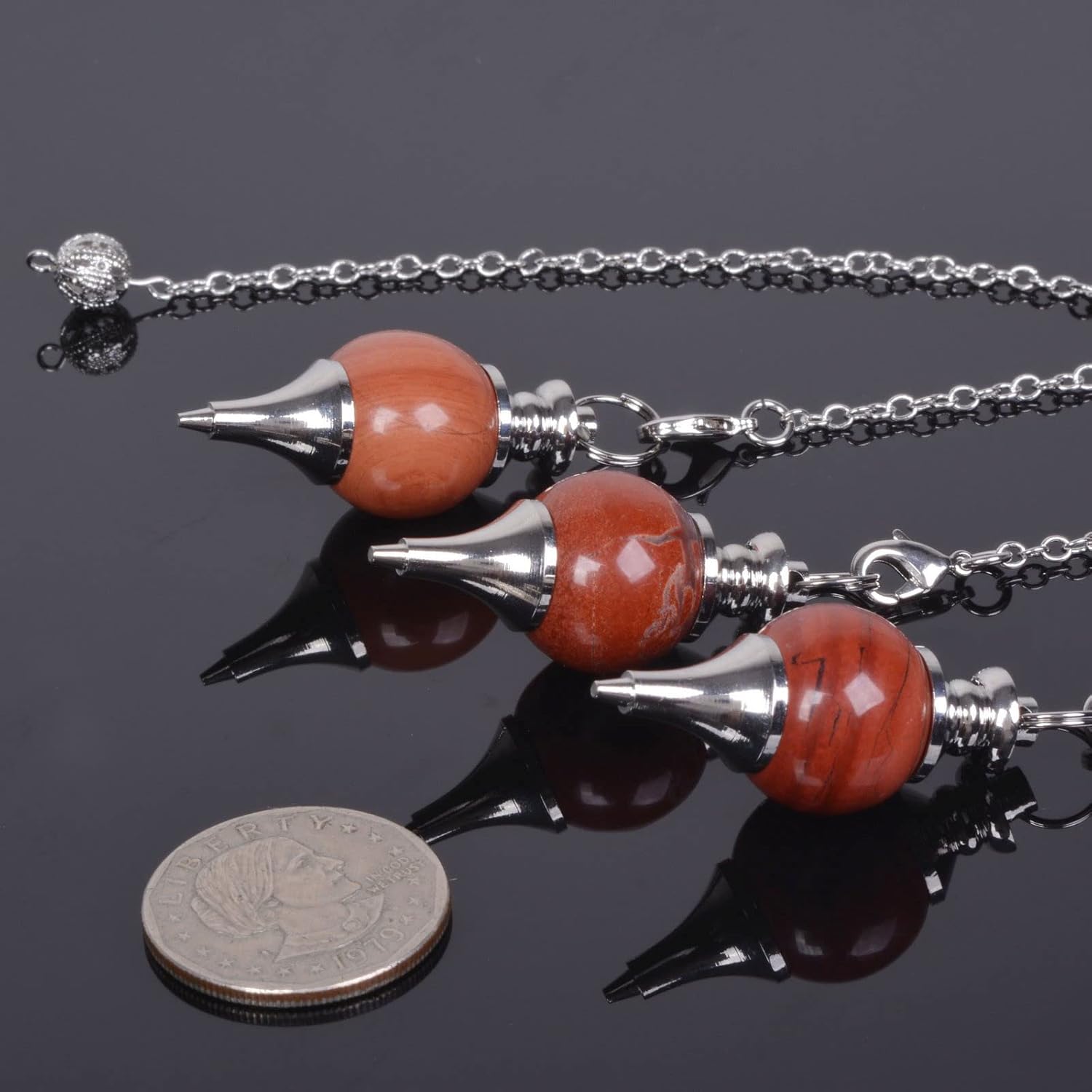 Cristal curativo de jaspe rojo natural para radiestesia, 1.575 in, péndulo de punto de reiki de chakras para adivinación