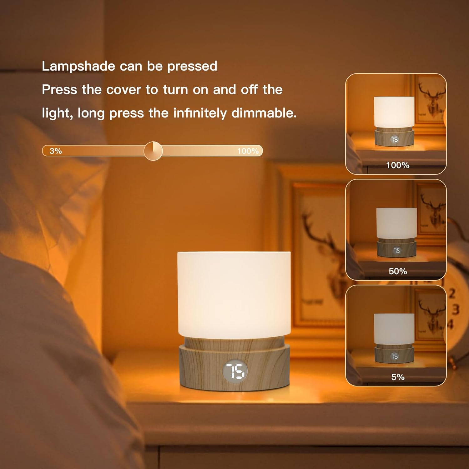 Mielukan Lámpara de mesa pequeña, luz nocturna portátil regulable con temporizador para niños, luz LED cálida de 3000 K, lámparas de noche pequeñas