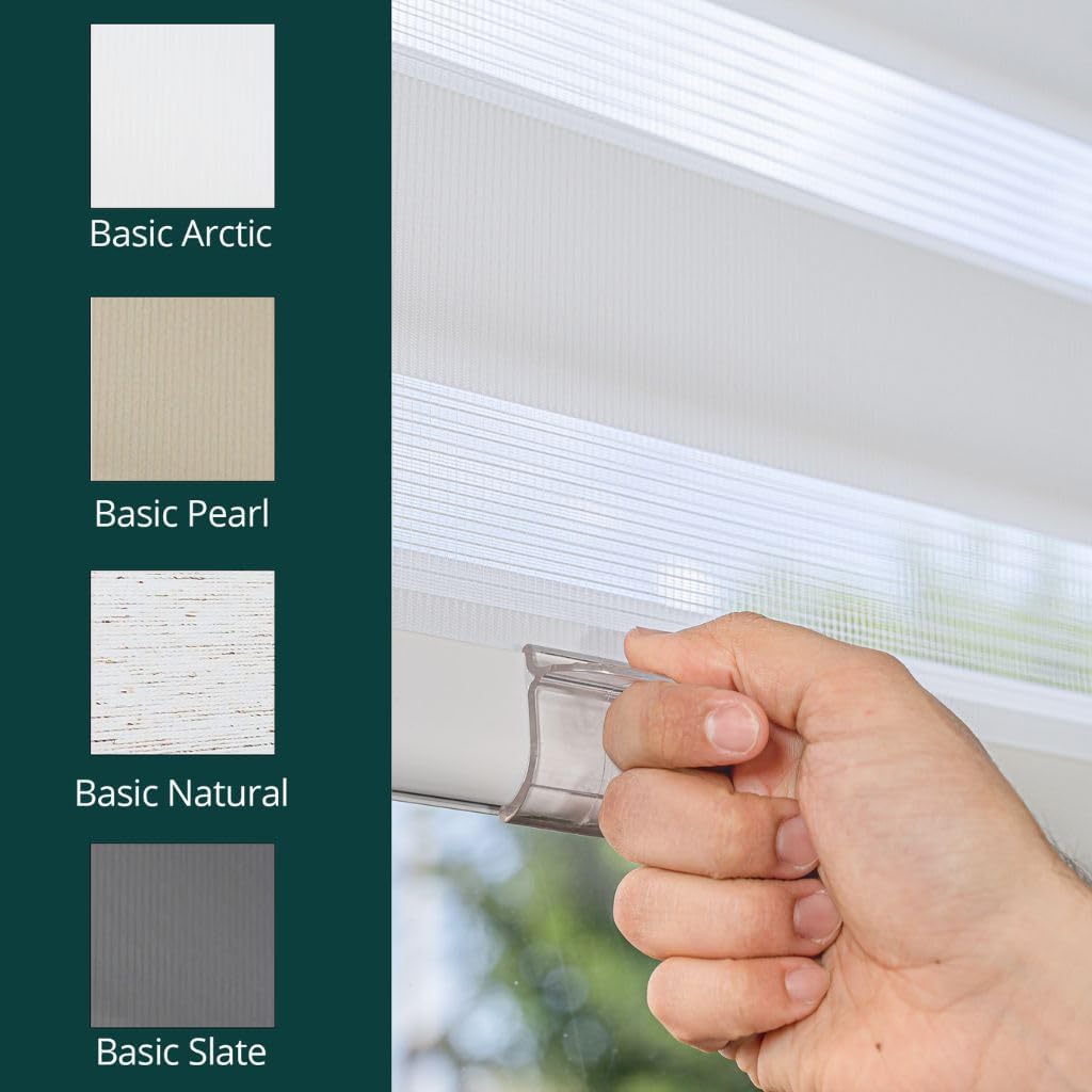 CHICOLOGY – Sombras de cebra sin varillas para uso diario, tratamiento de doble capa para ventana de filtrado de luz, ideal para niños y perfecto