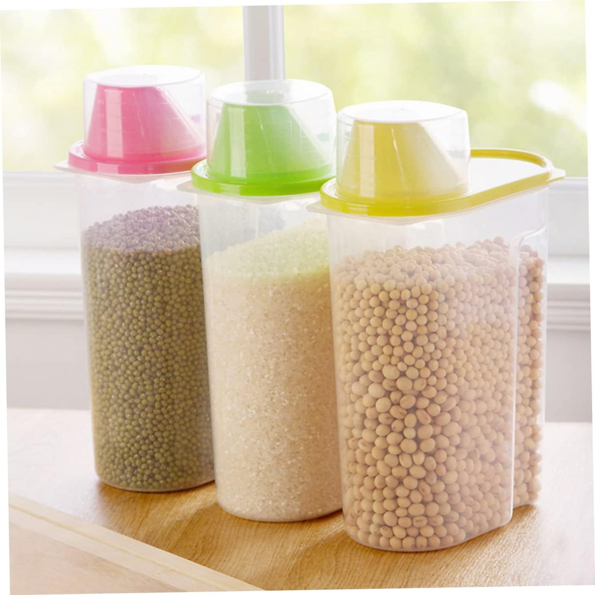 NOLITOY Tarro de almacenamiento de despensa de 3 piezas contenedor de almacenamiento de alimentos para mascotas, almacenamiento de nueces de cocina,