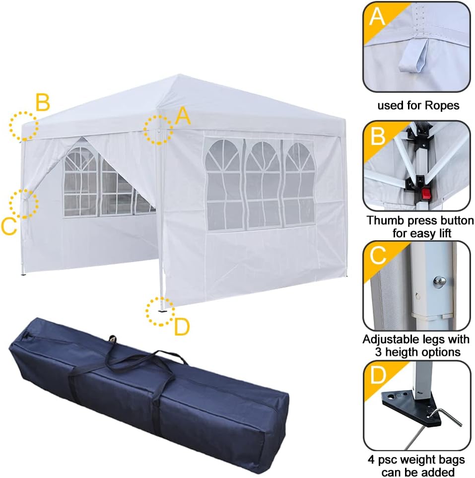 Panana Carpa desplegable para exteriores, carpa de 8.2 x 8.2 pulgadas, toldo plegable con 4 paredes laterales y bolsa de transporte para festival,