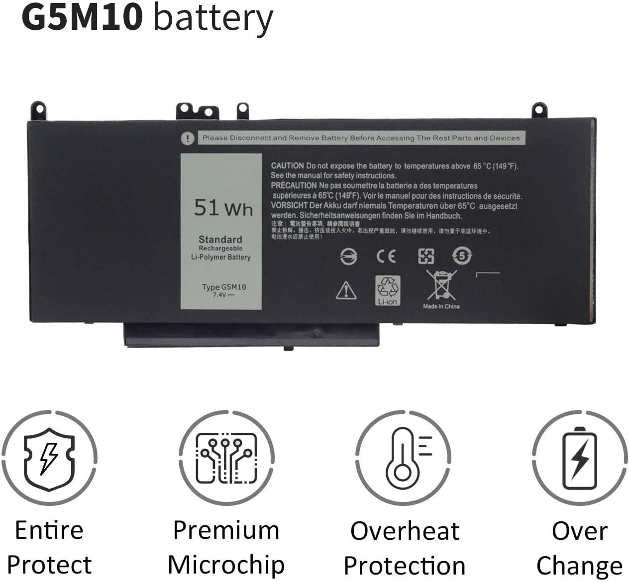 Batería G5M10 R0TMP compatible con Dell LatitudeE5450 E5550 7V69Y 6MT4T R9XM9 WYJC2 1KY05 8V5GX 79VRK TXF9M WYJC2 0WYJC2 08V5GX Batería para
