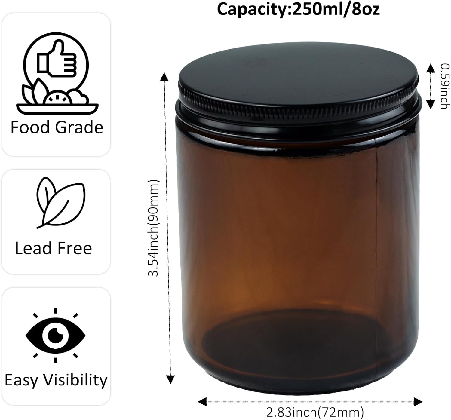 Paquete de 12 tarros de velas de 8 onzas con tapas, tarros de vela de vidrio para hacer velas y manualidades, latas vacías para velas, material de