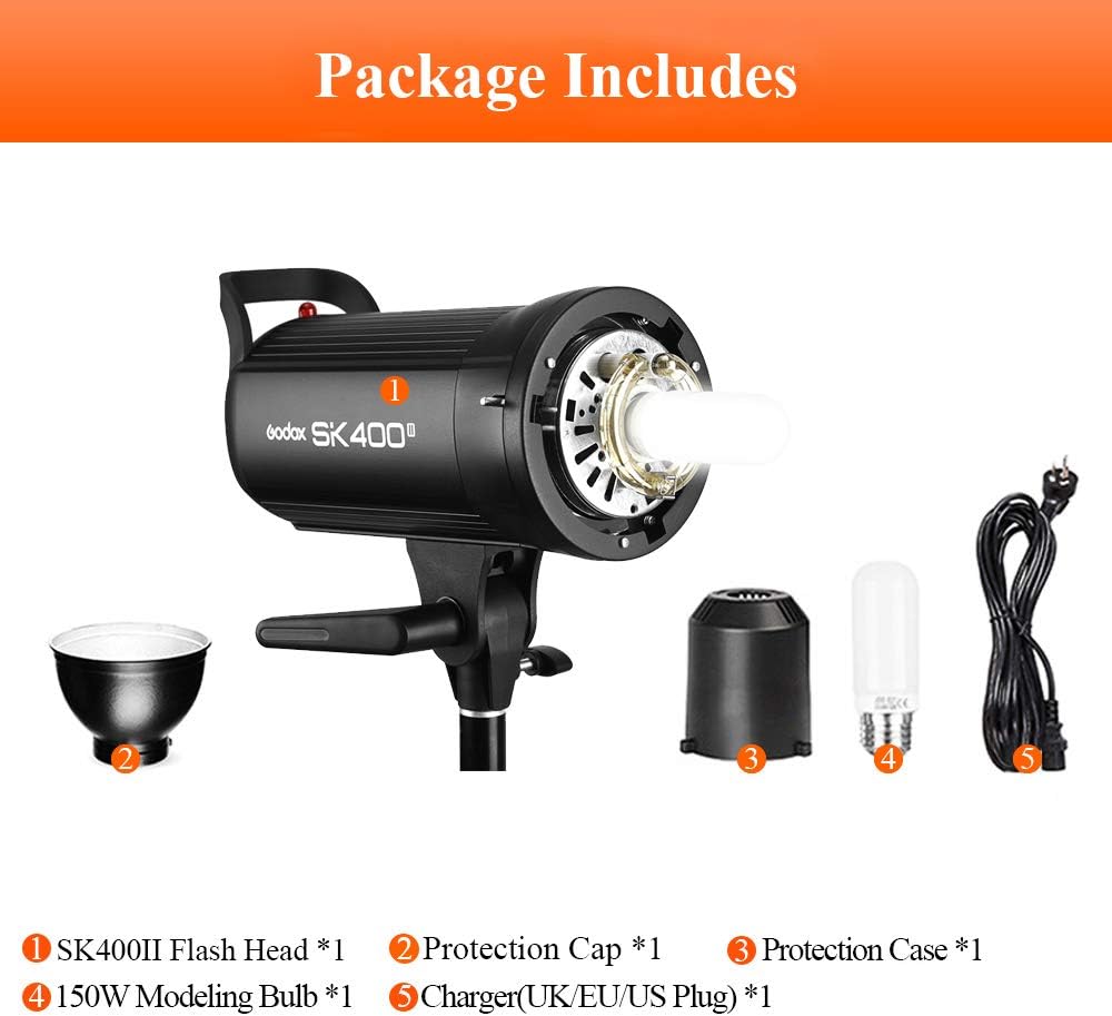 GODOX SK400II Estudio Estroboscópico Flash Light 400W GN65 5600K 150W Modelado Lámpara Profesional Speedlite para Estudio Retrato Fotografía