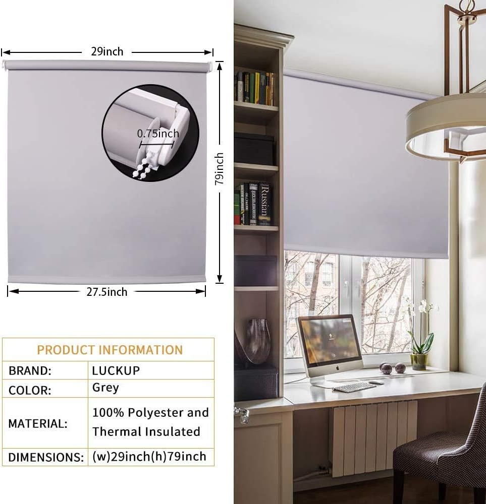 LUCKUP Persianas enrollables 100% opacas impermeables, con aislamiento térmico, protección UV para dormitorios, sala de estar, baño, oficina, fácil