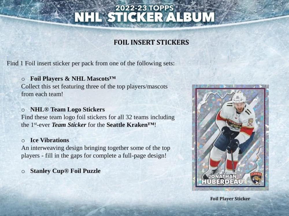 2022-23 NHL Topps Hockey Stickers Collection Factory Sealed Box 50 Packs. Smaller than regular sportscard, paper thin, See scans for details of the