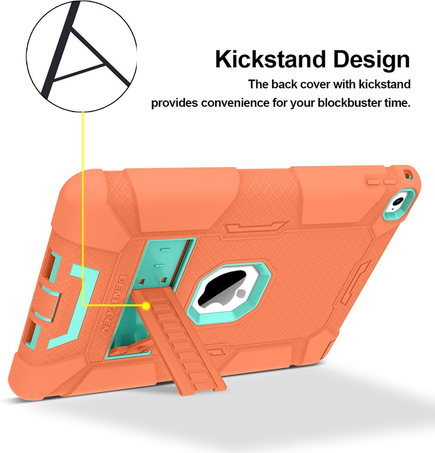 BENTOBEN Funda para iPad Air 2, híbrida a prueba de golpes con soporte, silicona protectora y material de policarbonato duro, naranjaverde