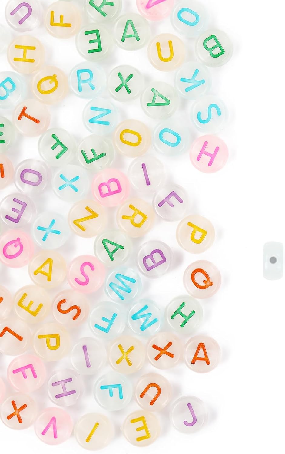 500 cuentas de letras brillantes acrílicas luminosas que brillan en la oscuridad, cuentas para hacer pulseras, collares, joyas (letra colorida)