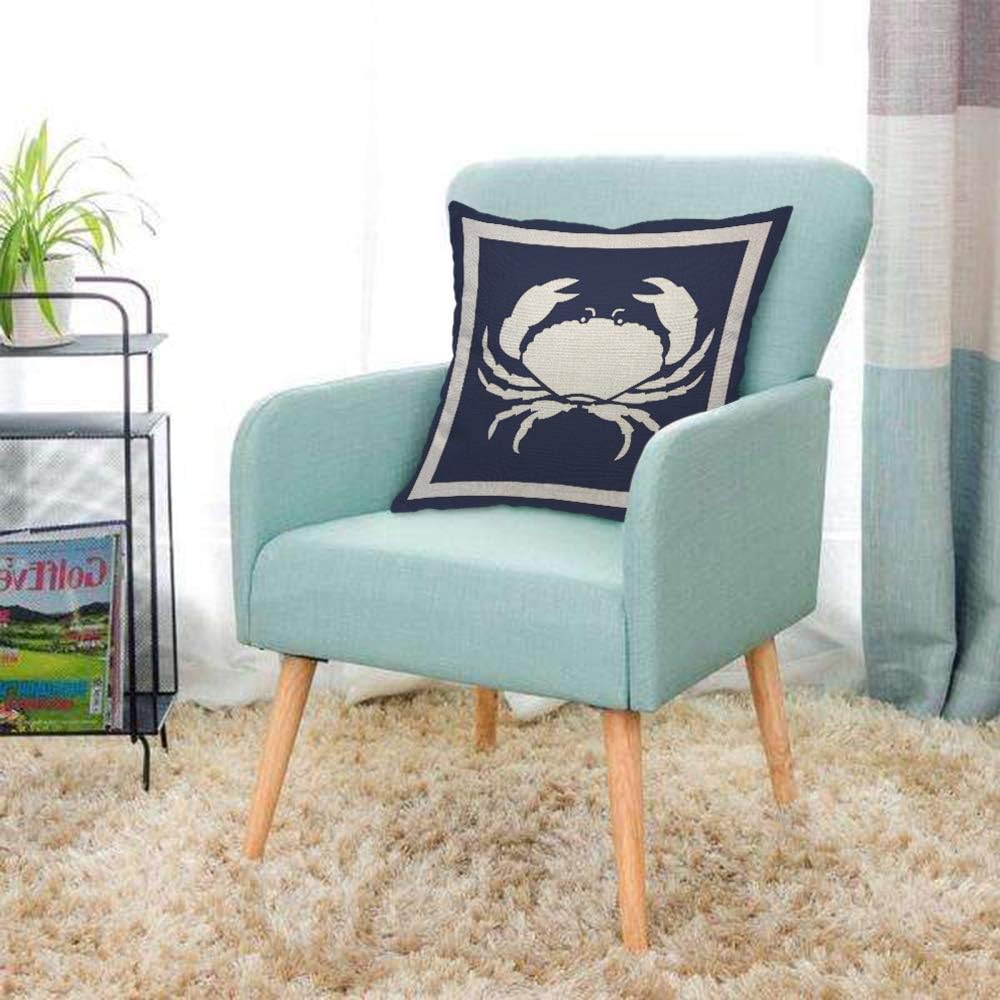 AOYEGO Funda de almohada azul de cangrejo con diseño de mariscos y mariscos, animales náuticos marinos, silueta de crustáceos marinos, 18 x 18