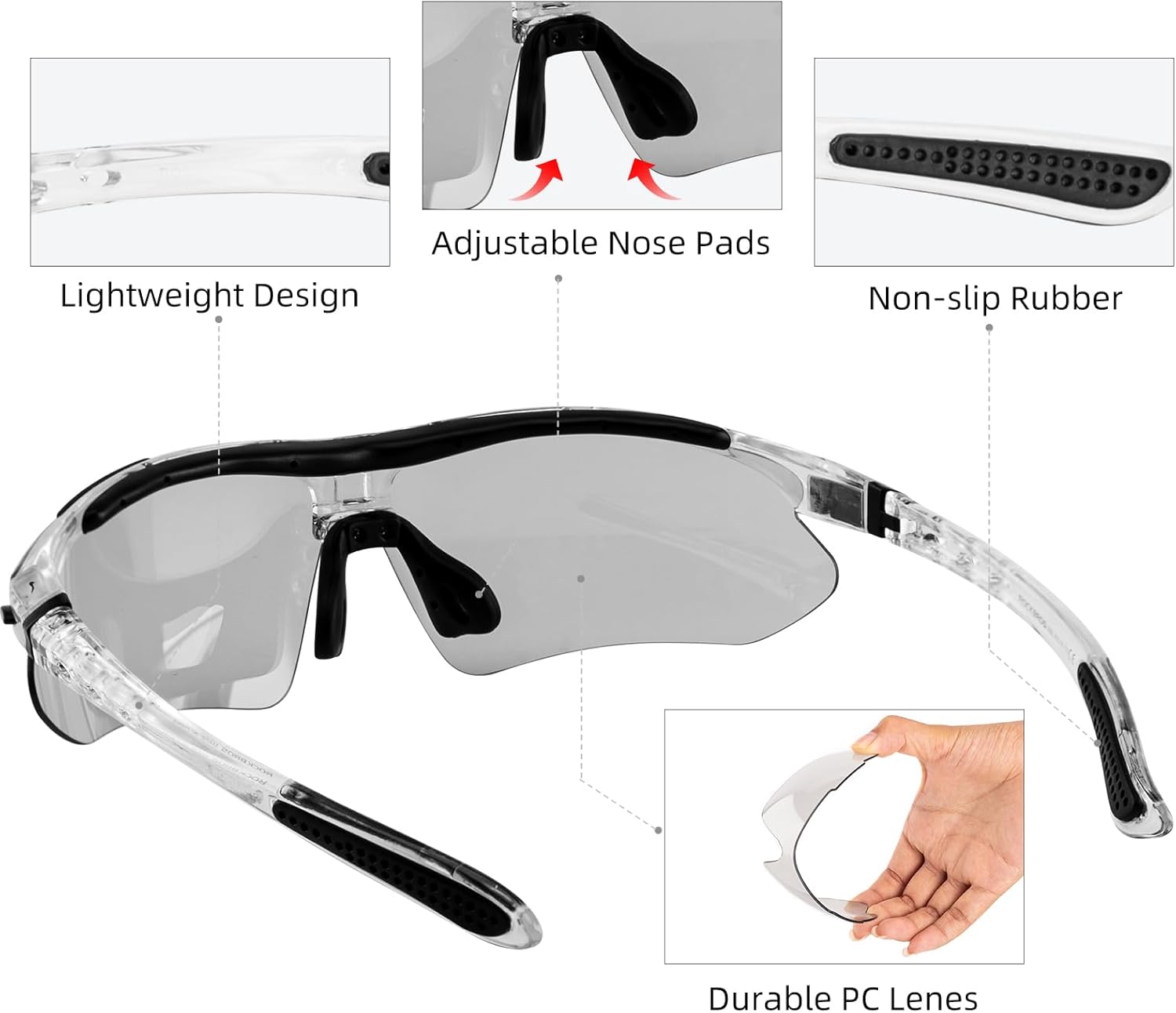 ROCKBROS Gafas de sol deportivas fotocromáticas para hombre, gafas de sol de ciclismo MTB, con banda elástica extraíble