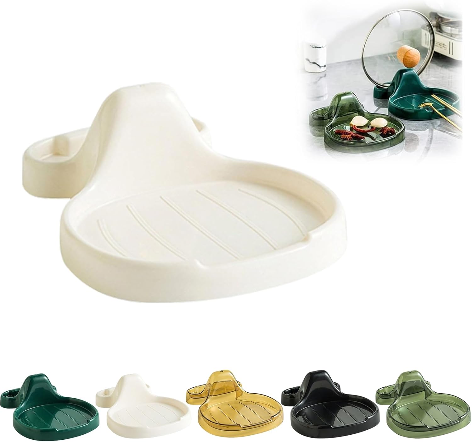 Espátula de cocina multifunción, soporte para espátulas de cocina, soporte para cuchara con soporte para tapa, soporte de cuchara de plástico de