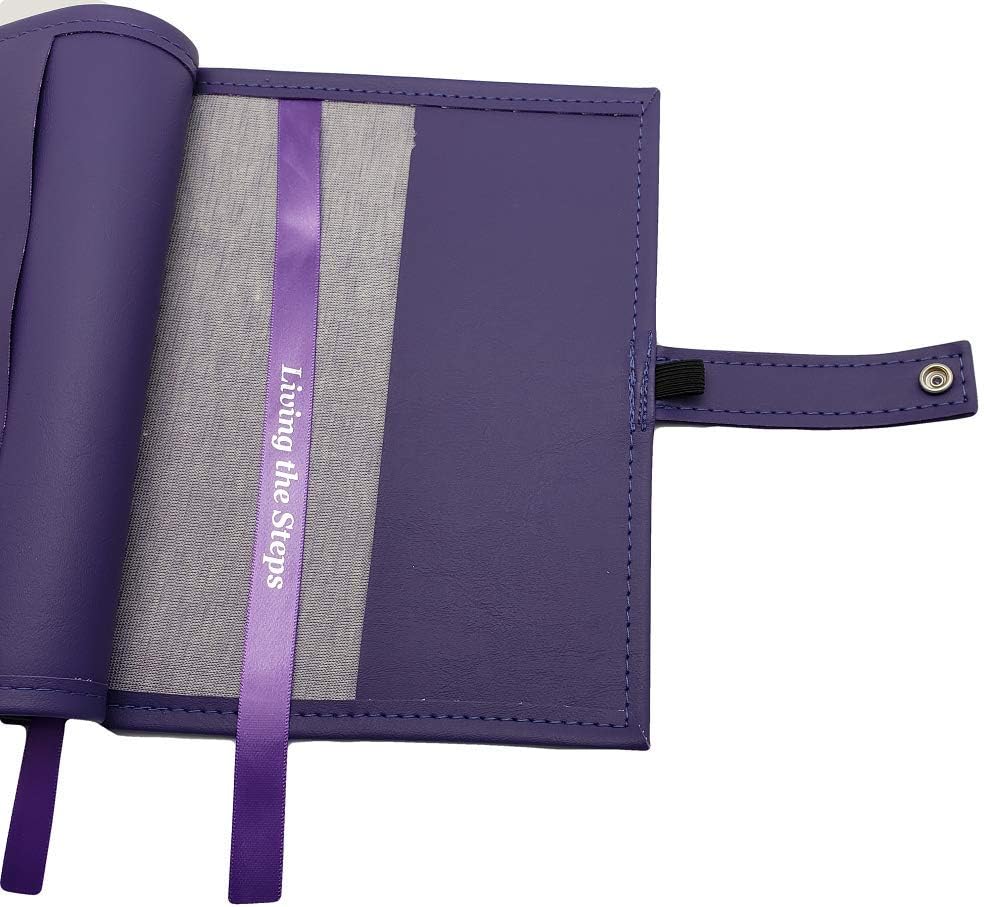 Deluxe Double Alcohólicos Anónimos AA Purple Orchid Big Book & 12 Pasos & 12 Tradiciones Funda de libro con soporte para medallón de oración de