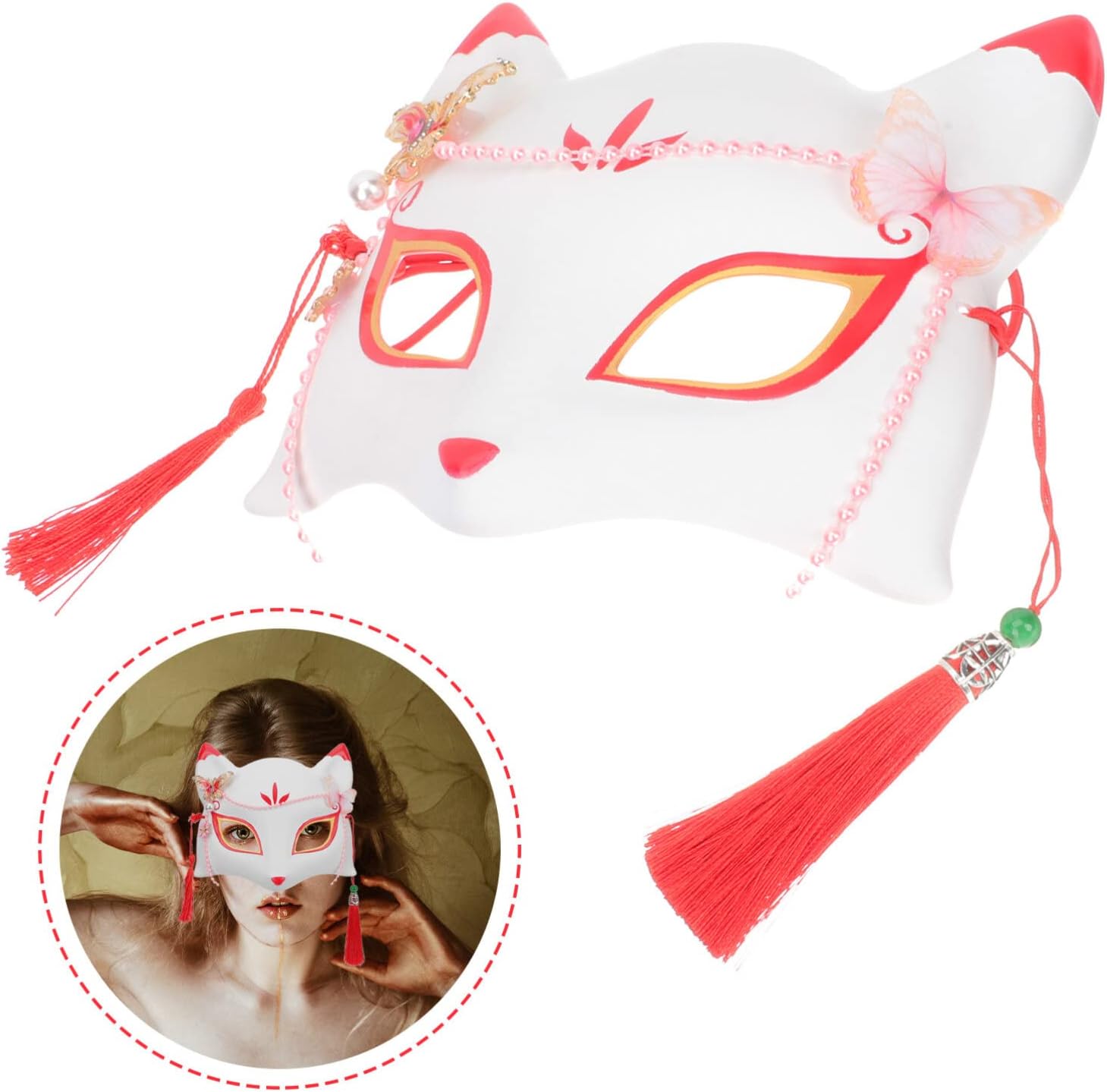 SEWACC Máscaras tradicionales japonesas, máscara de zorro de anime japonés, máscara de zorro para cosplay, máscara de Kabuki, máscara de zorro de