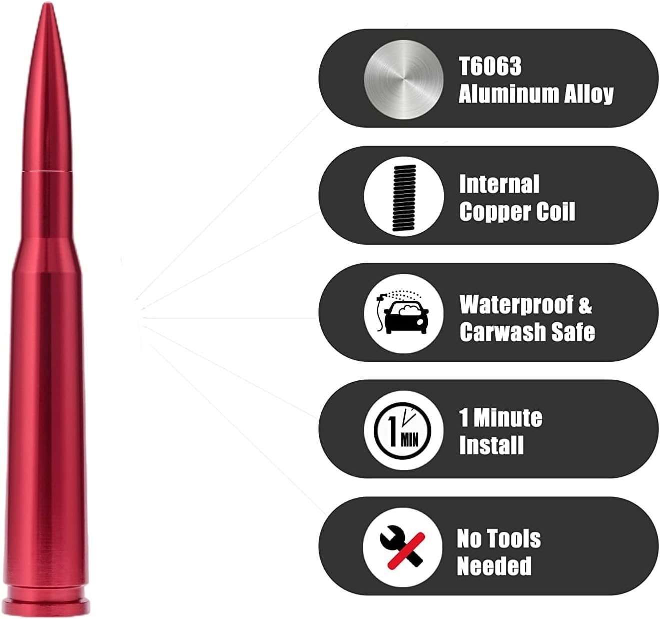 CZSWCH 50 Cal Truck Bullet Antena compatible con Ford F150 F250 F350 Raptor BroncoDodge RAM 1500 2500 3500Chevrolet Silverado y GMC Sierra – Antena