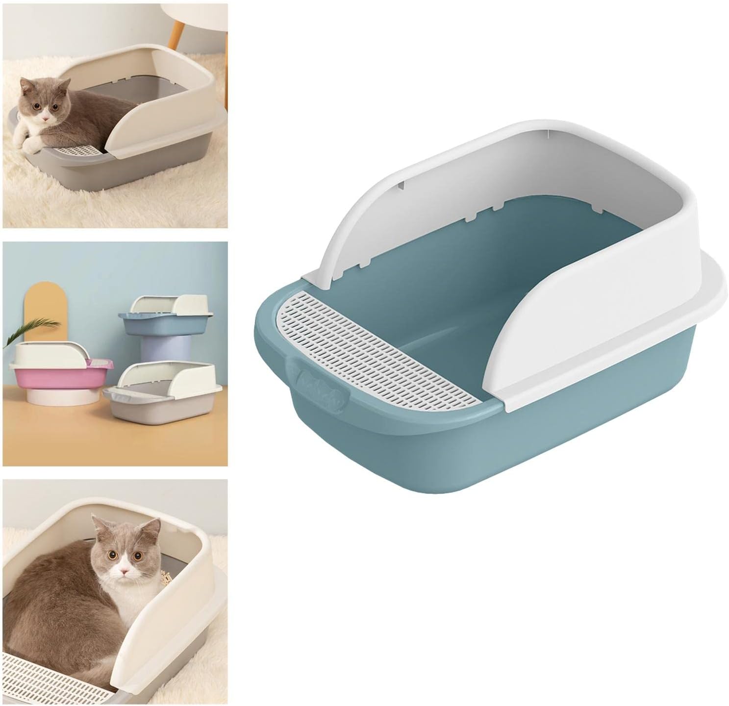 Caja de arena para inodoro para gatos, bandeja de arena semicerrada extraíble grande a prueba de salpicaduras, accesorios de viaje para gatitos,