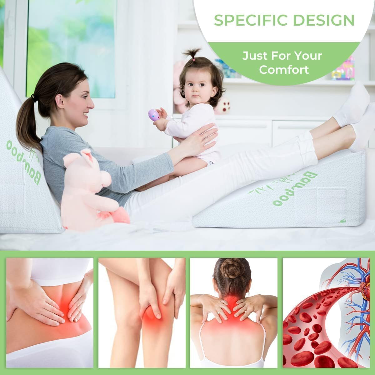 COOLBEBE Almohada de cuña para dormir, reflujo ácido después de la cirugía, almohada de cuña triangular de 12 pulgadas, cuña de espuma viscoelástica
