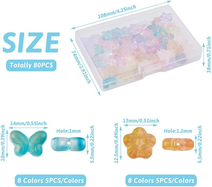 80 cuentas de cristal de flor de mariposa, 16 estilos para pulseras, collares, aretes, llavero artesanal, fabricación de joyas