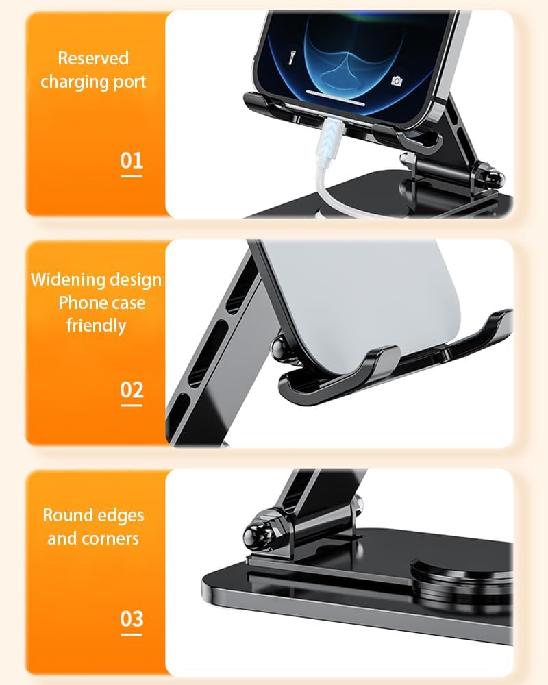 Mayten Soporte plegable para teléfono de escritorio, soporte de teléfono de metal para escritorio, soporte ajustable para iPhone iPad compatible con